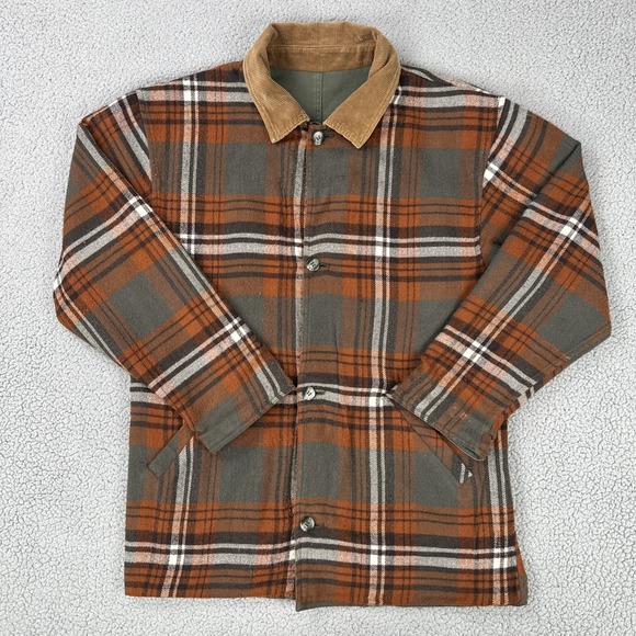 Brandon Thomas Flannel Canvas Reversible Chore Jacket Men Medium Corduroy Collar - Picture 2 of 16